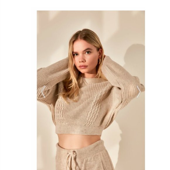 Beige Knit Detailed Knitwear Bottom-Top Set - Picture 4 of 6